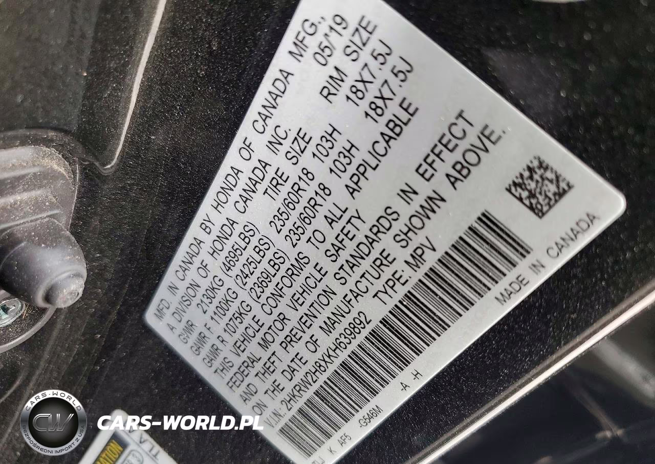 2019 Honda Cr-V Exl VIN:2HKRW2H8XKH639892 - 13
