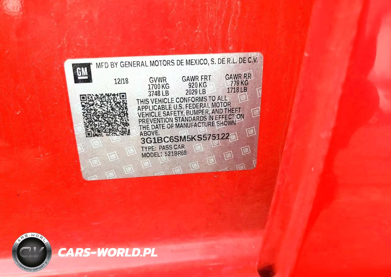 2019 Chevrolet Cruze Ls VIN:3G1BC6SM5KS575122 - 12