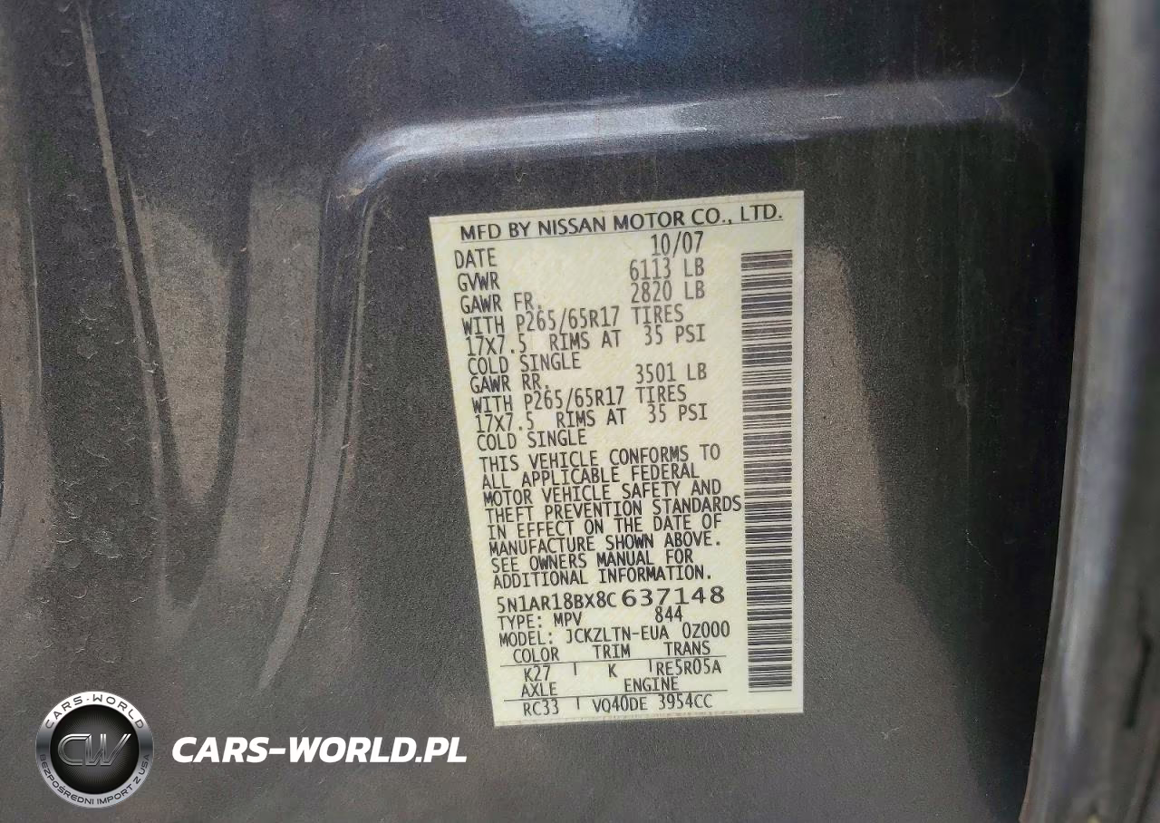2008 Nissan Pathfinder S VIN:5N1AR18BX8C637148 - 13