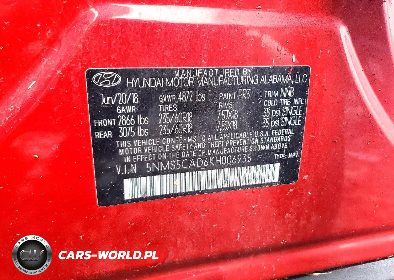 2019 Hyundai Santa Fe Limited 2.4L VIN:5NMS5CAD6KH006935 - 12