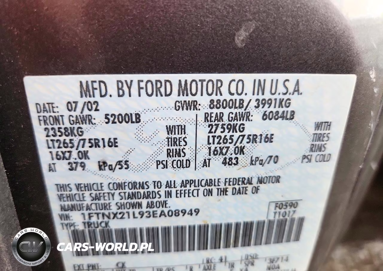 2003 Ford F250 Super Duty VIN:1FTNX21L93EA08949 - 14