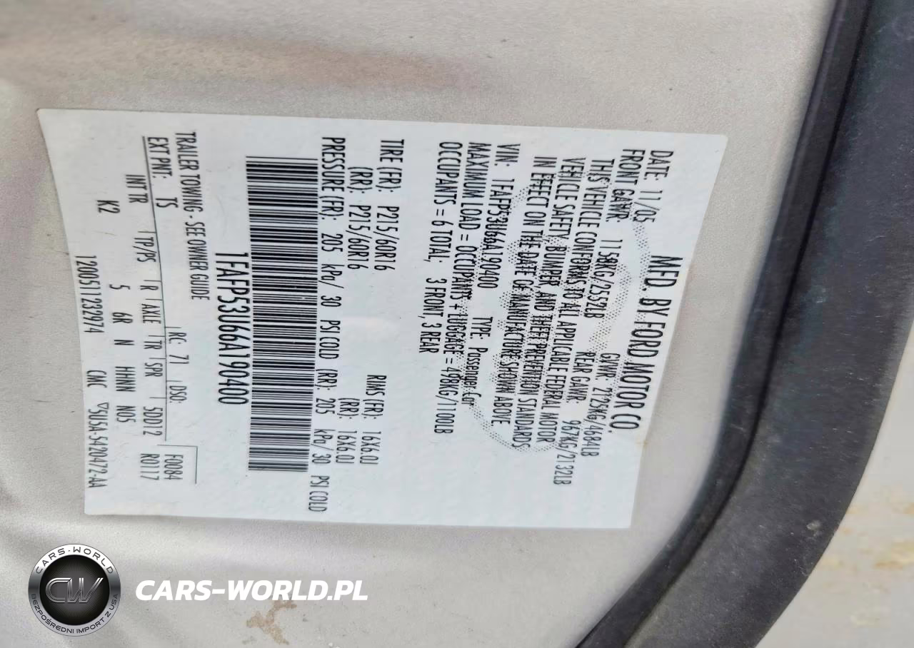 2006 Ford Taurus Se VIN:1FAFP53U66A190400 - 12