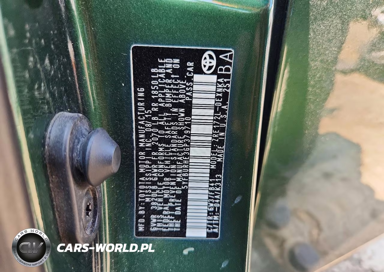 TOYOTA COROLLA L VIN:5YFBURHE3GP379710 - 12