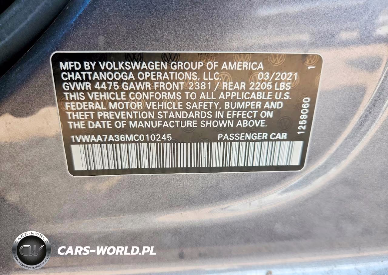 2021 Volkswagen Passat S VIN:1VWAA7A36MC010245 - 13