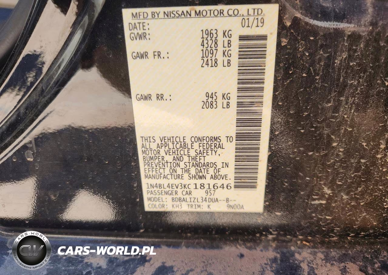 2019 Nissan Altima Sl VIN:1N4BL4EV3KC181646 - 12