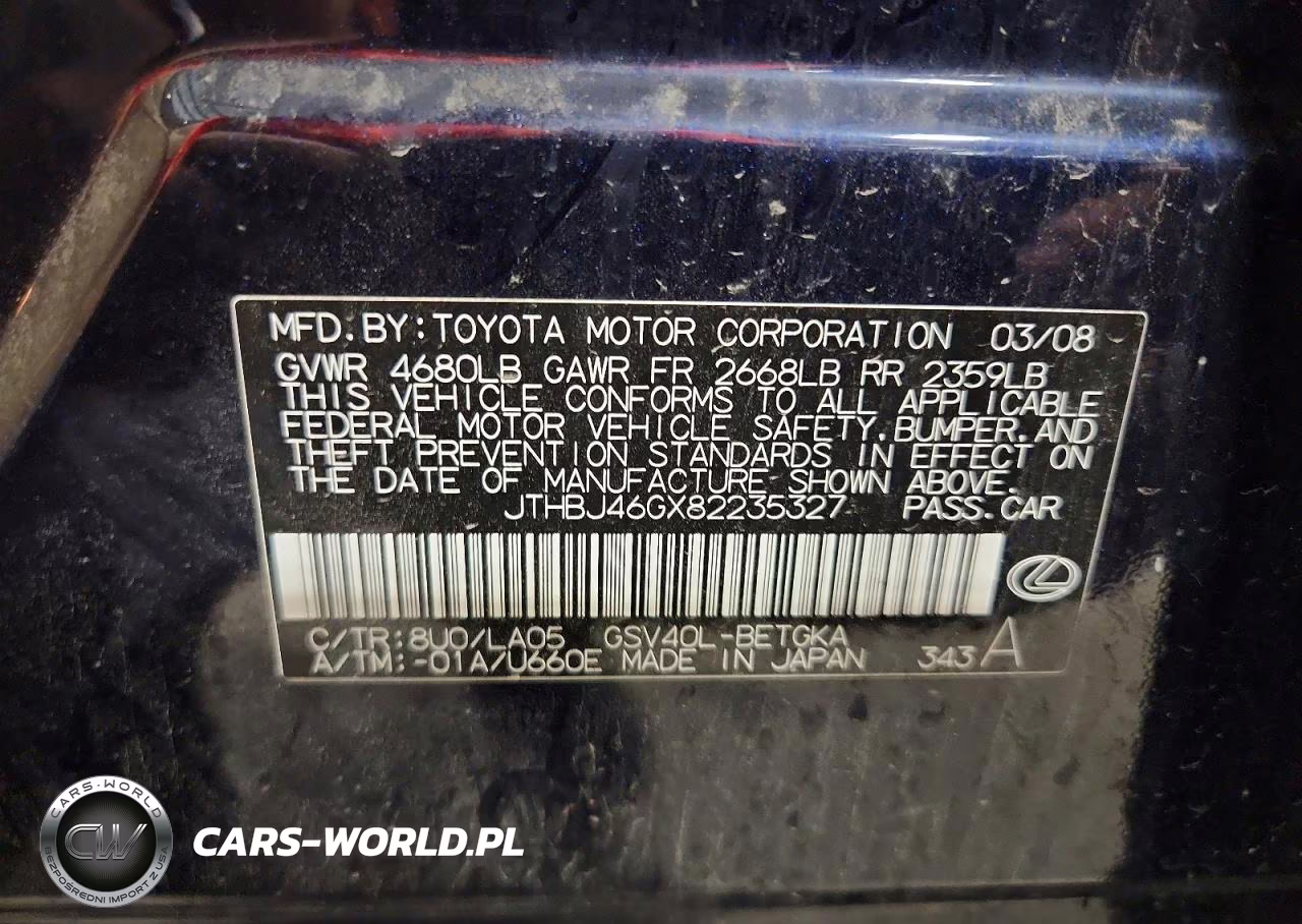 2008 Lexus Es 350 VIN:JTHBJ46GX82235327 - 12