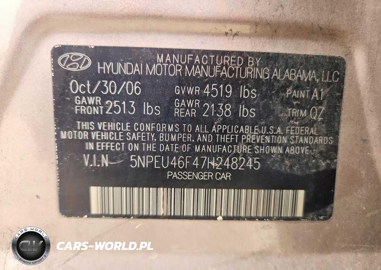 2007 Hyundai Sonata Se VIN:5NPEU46F47H248245 - 13