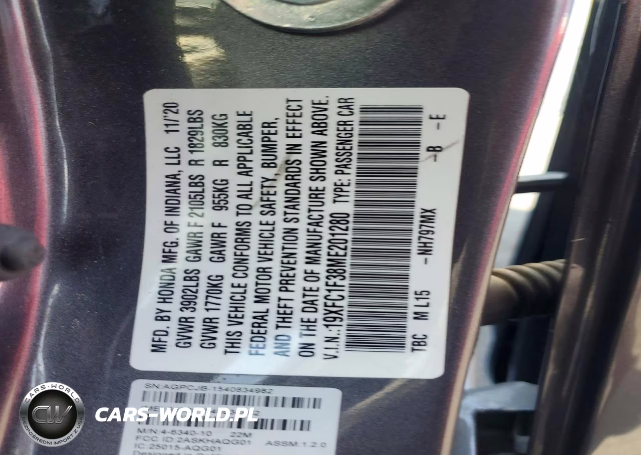 2021 Honda Civic Ex VIN:19XFC1F38ME201280 - 12