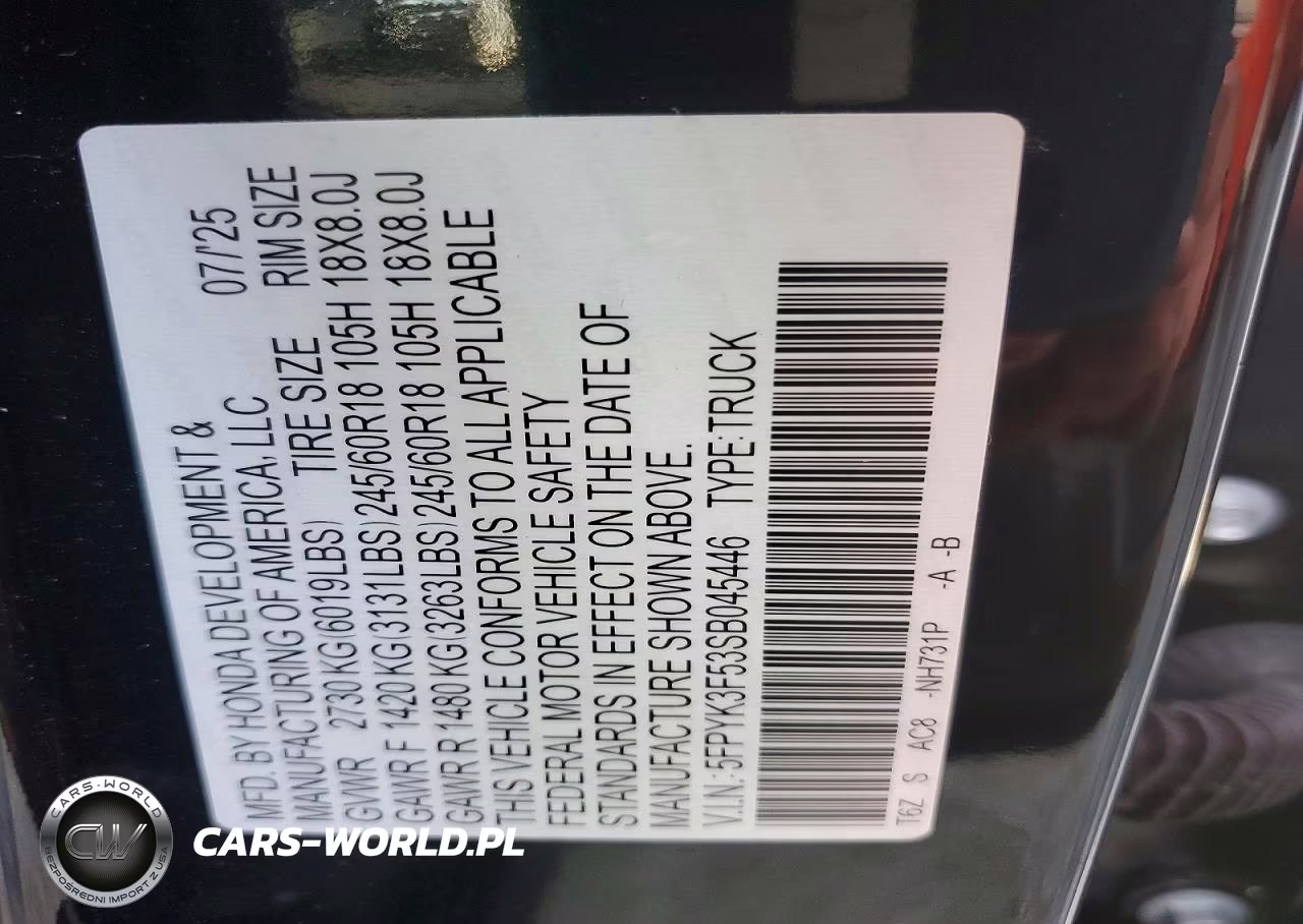 2025 Honda Ridgeline Rtl VIN:5FPYK3F53SB045446 - 12
