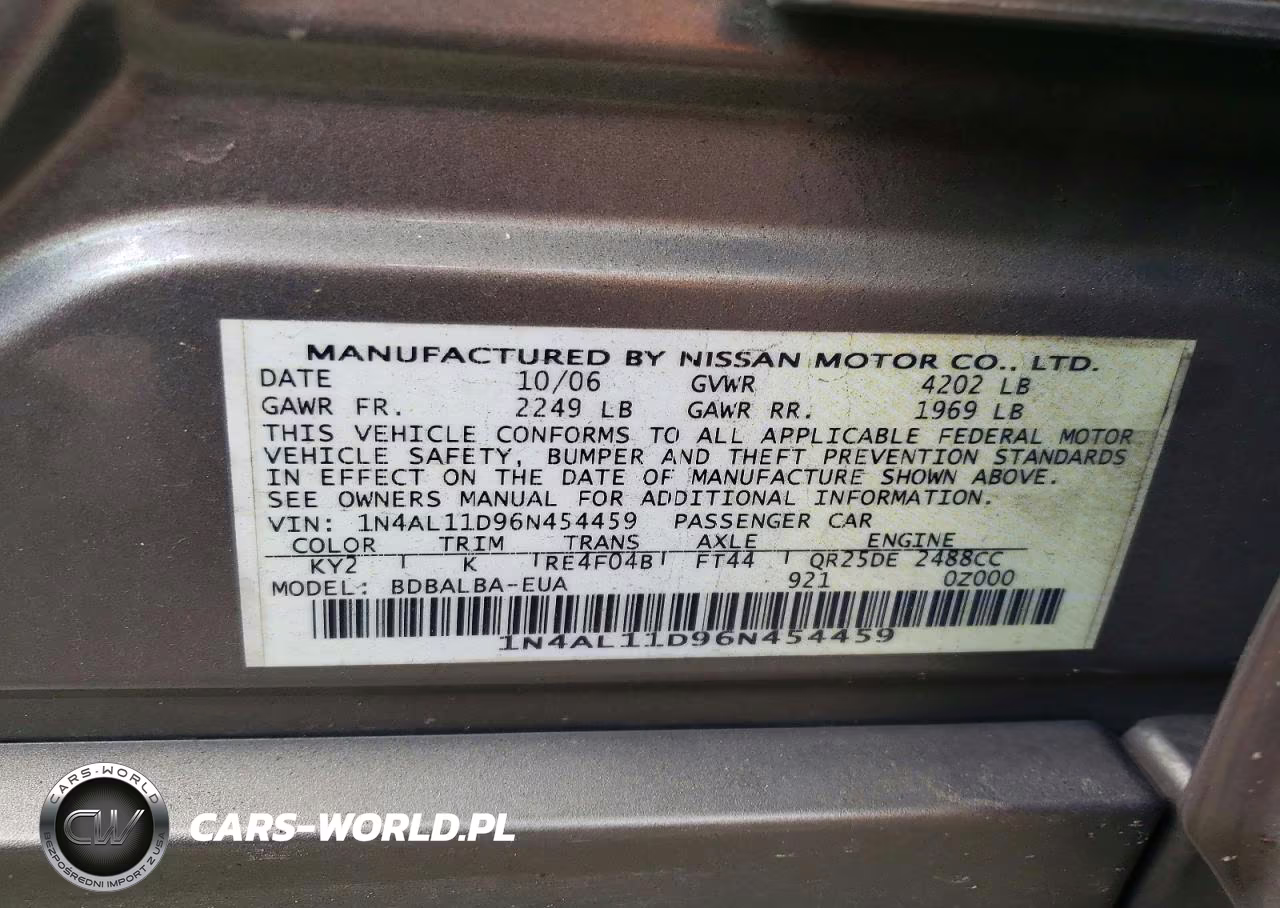 2006 Nissan Altima 2.5 VIN:1N4AL11D96N454459 - 12