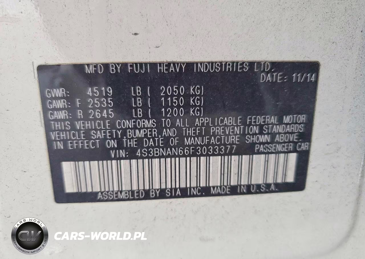 2015 Subaru Legacy 2.5I Limited VIN:4S3BNAN66F3033377 - 12