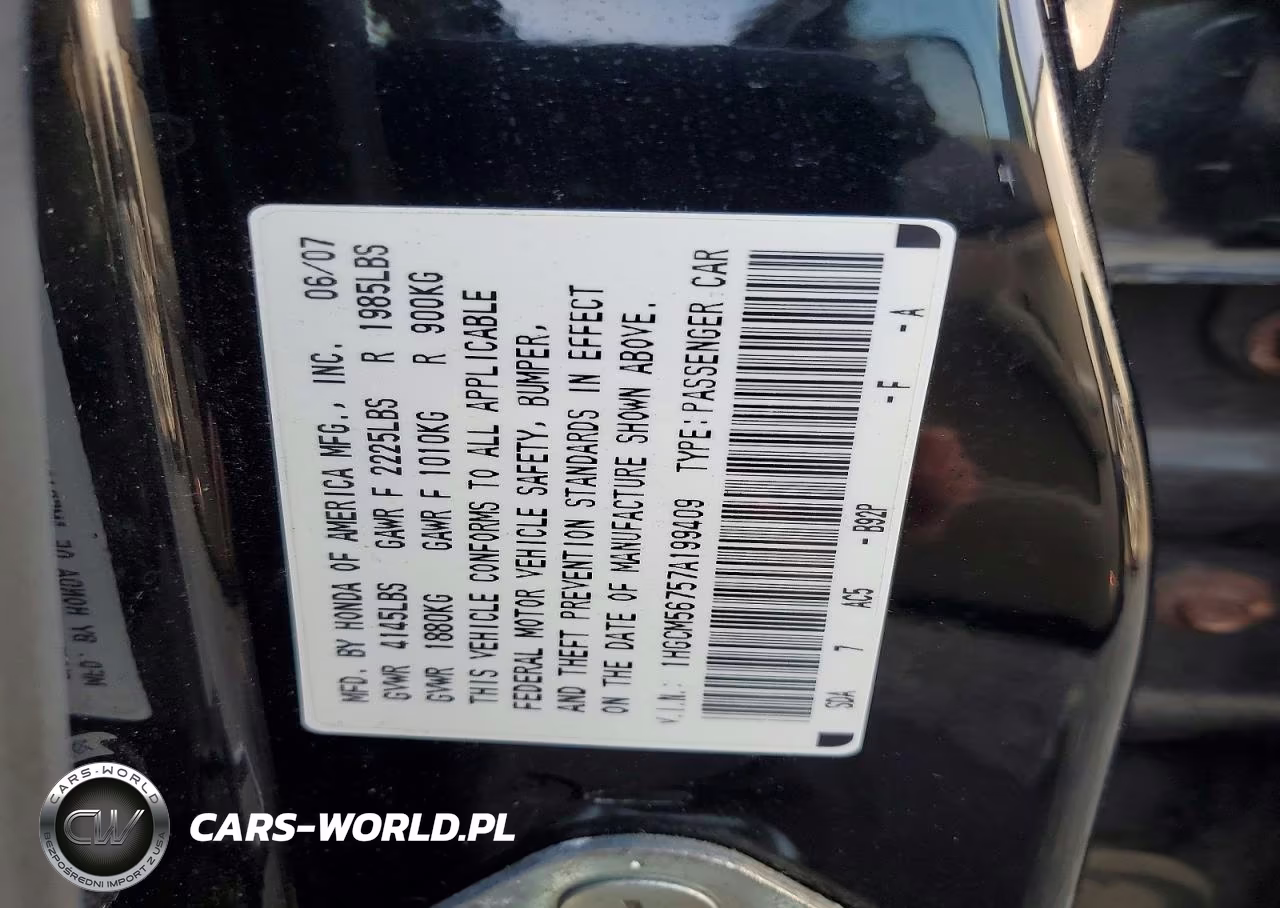 2007 Honda Accord VIN:1HGCM56757A199409 - 12