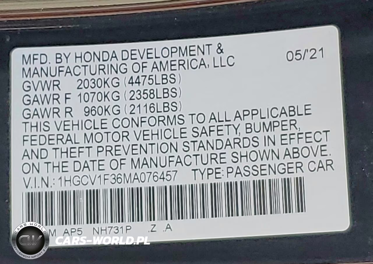 2021 Honda Accord Sport VIN:1HGCV1F36MA076457 - 12