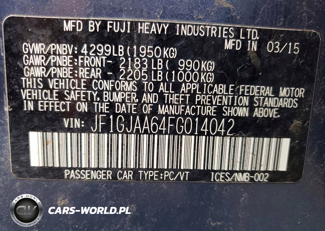 2015 Subaru Impreza VIN:JF1GJAA64FG014042 - 12