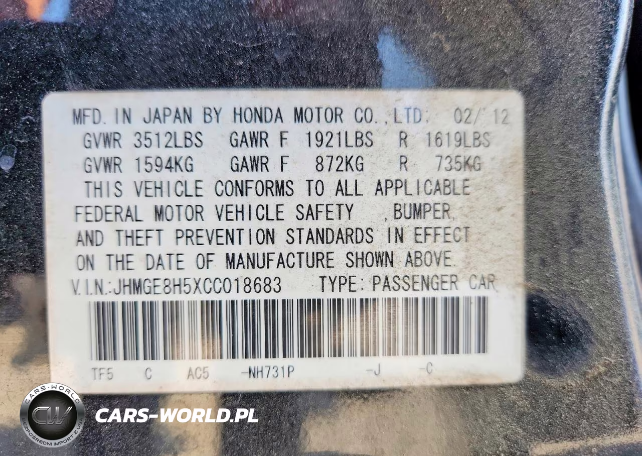 2012 Honda Fit Sport VIN:JHMGE8H5XCC018683 - 13