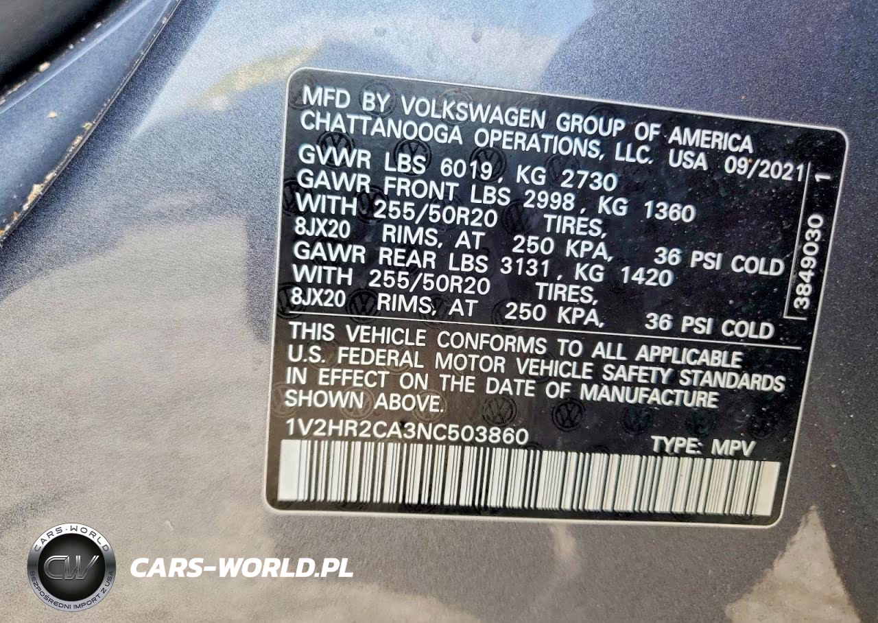 2022 Volkswagen Atlas Se VIN:1V2HR2CA3NC503860 - 13