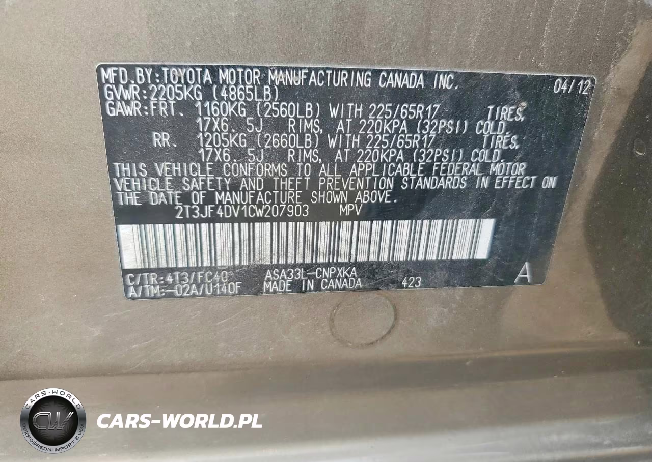2012 Toyota Rav4 Base VIN:2T3JF4DV1CW207903 - 13
