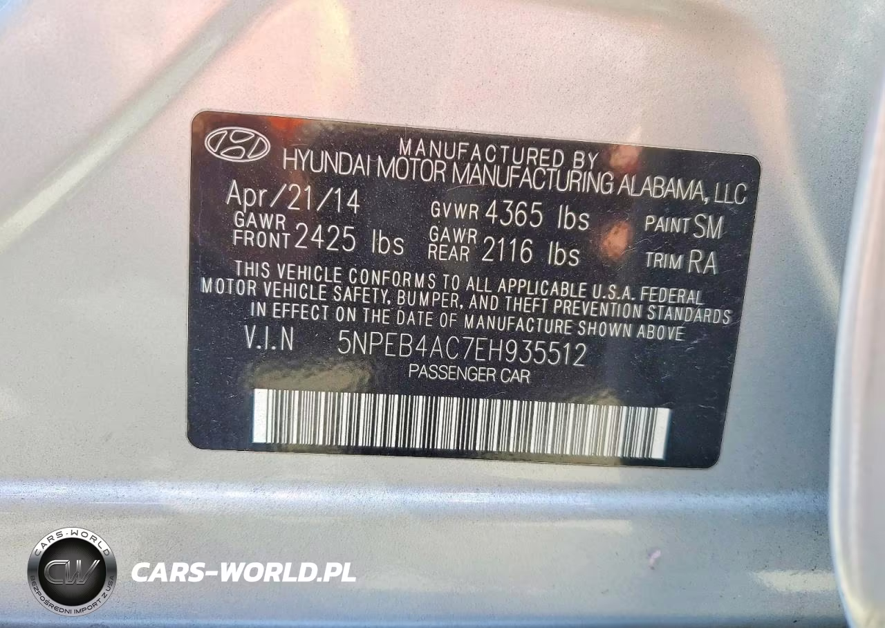 2014 Hyundai Sonata Gls VIN:5NPEB4AC7EH935512 - 12