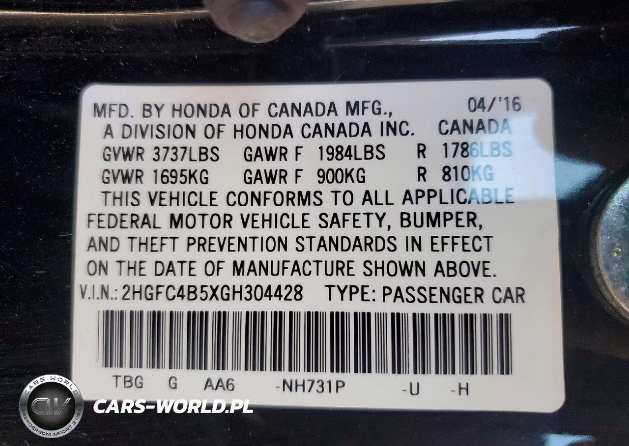 2016 Honda Civic Lx VIN:2HGFC4B5XGH304428 - 12