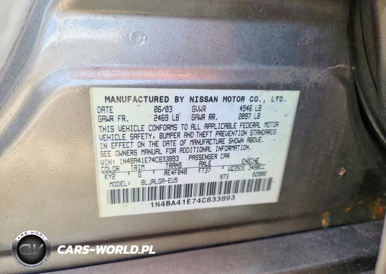 2004 Nissan Maxima 3.5 Se VIN:1N4BA41E74C833893 - 12