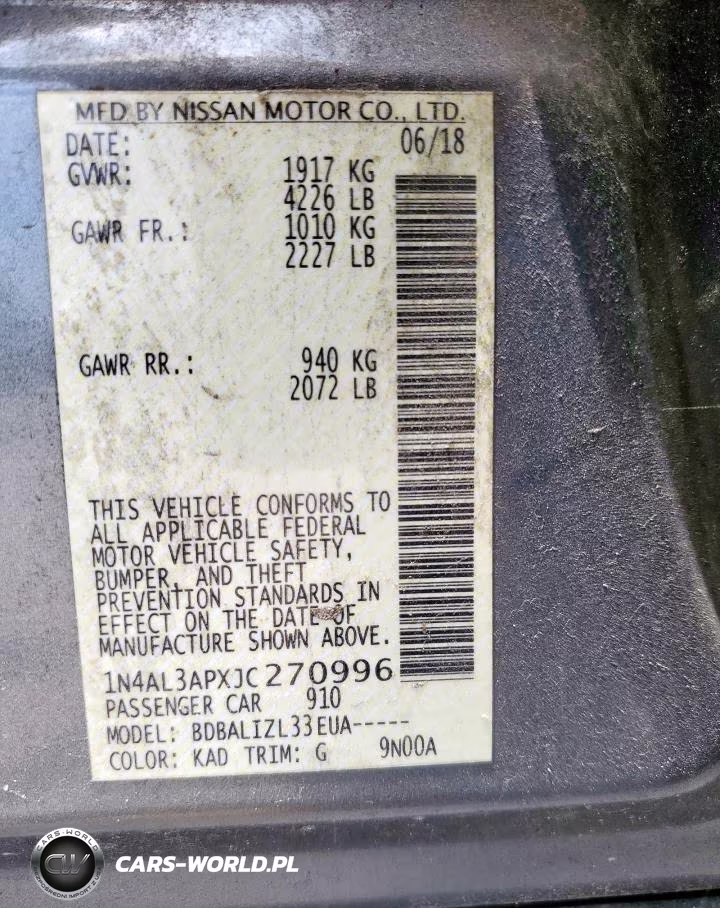 2018 Nissan Altima 2.5 VIN:1N4AL3APXJC270996 - 12