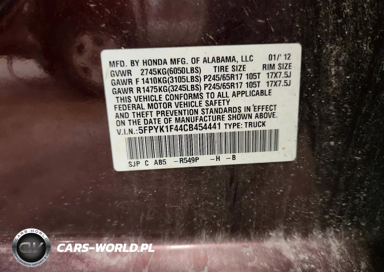 2012 Honda Ridgeline Rts VIN:5FPYK1F44CB454441 - 13