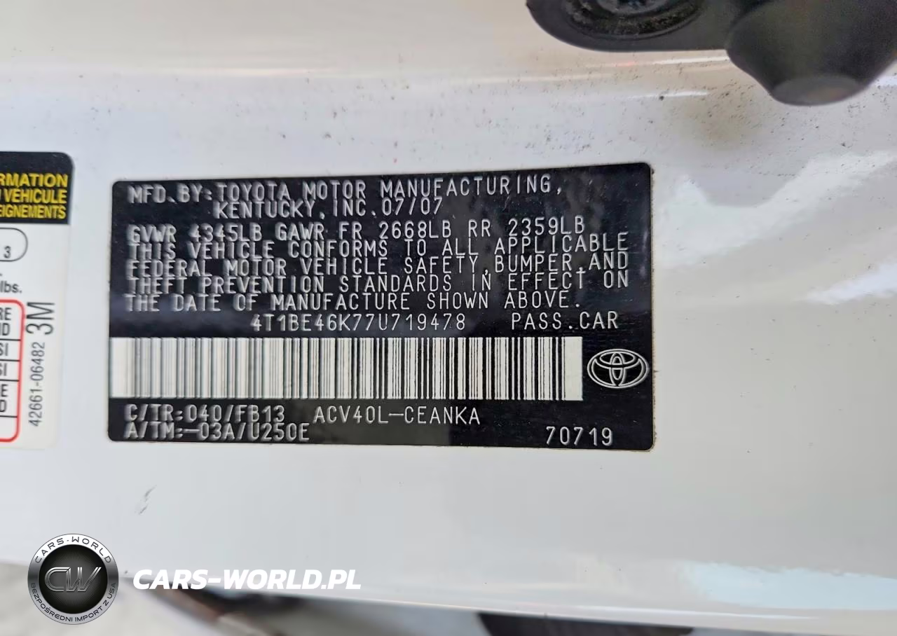 2007 Toyota Camry Le VIN:4T1BE46K77U719478 - 14
