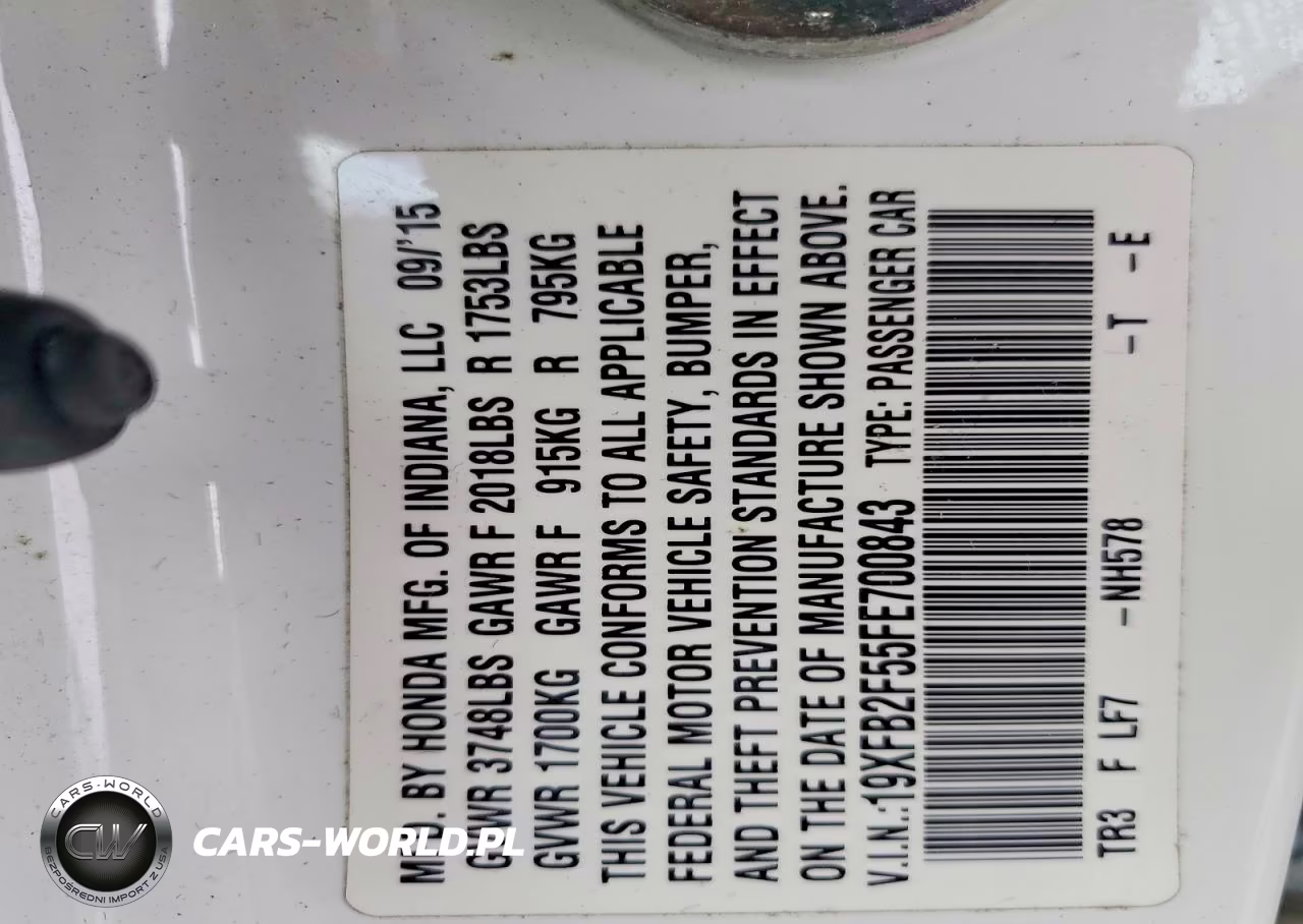 2015 Honda Civic Lx VIN:19XFB2F55FE700843 - 12
