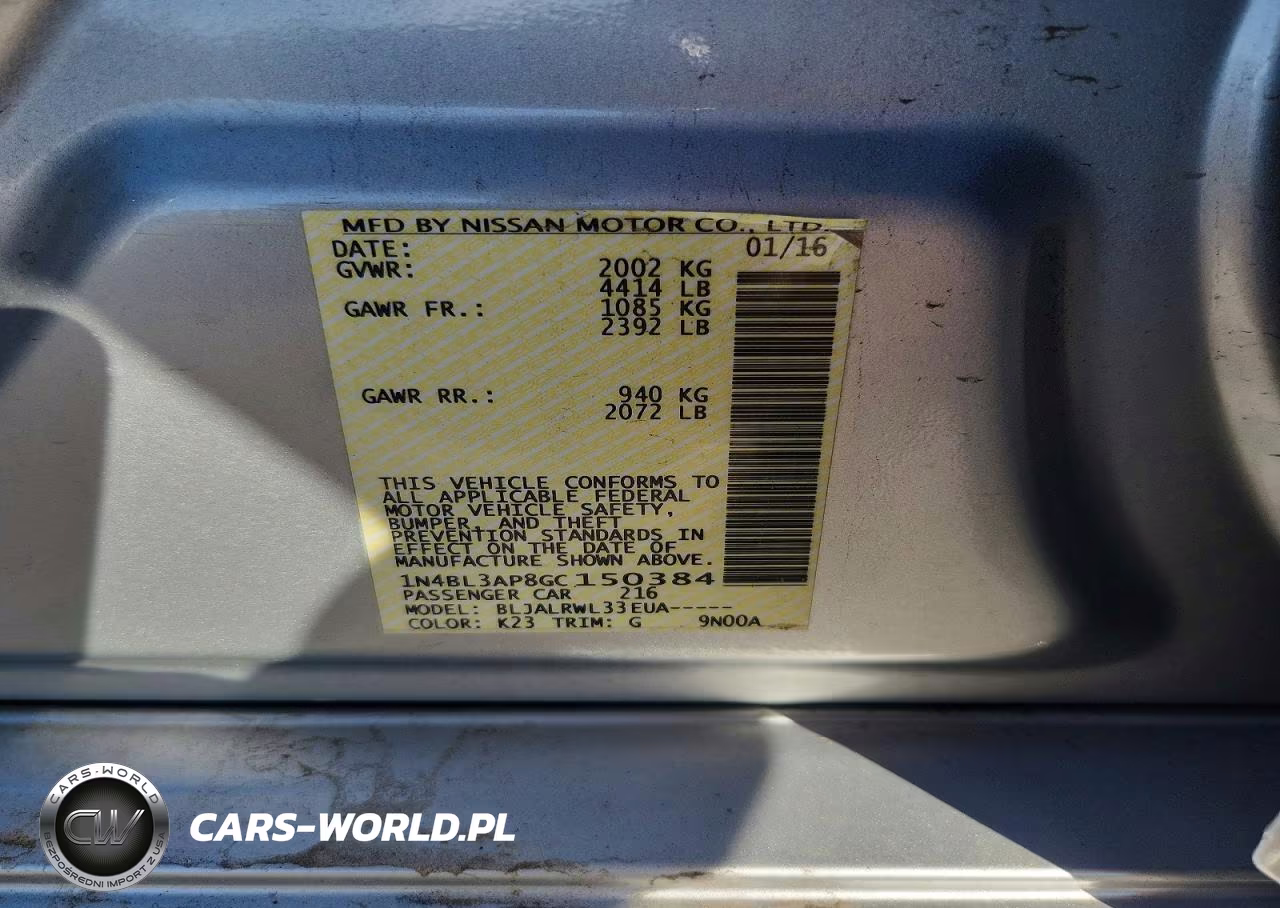 2016 Nissan Altima 3.5 Sl VIN:1N4BL3AP8GC150384 - 12
