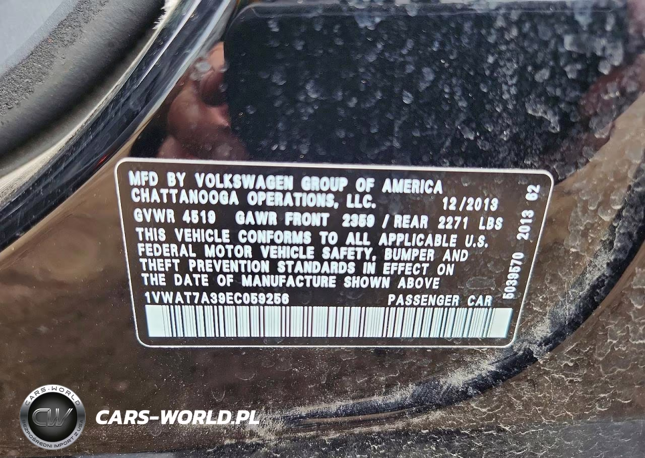 2014 Volkswagen Passat S VIN:1VWAT7A39EC059256 - 12