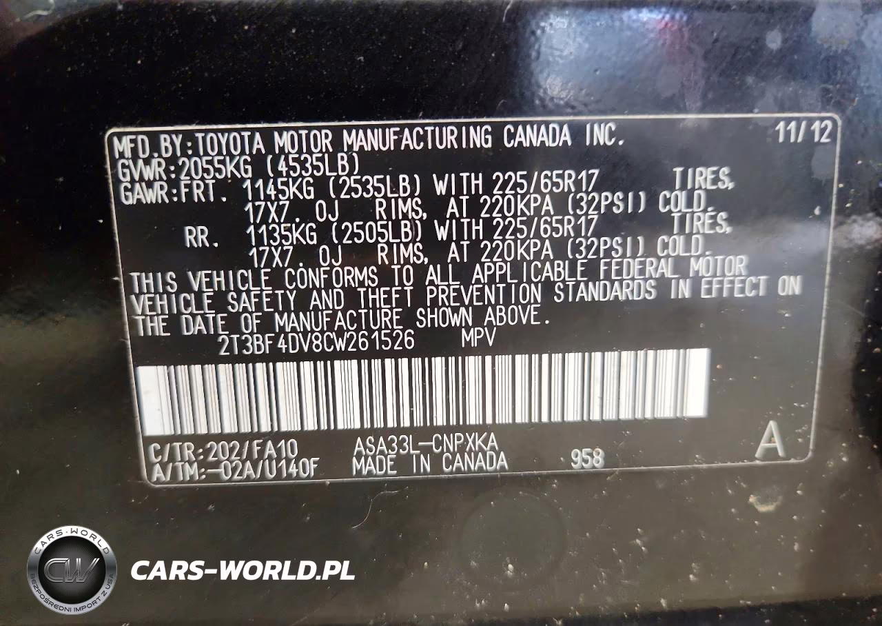 2012 Toyota Rav4 Base VIN:2T3BF4DV8CW261526 - 13
