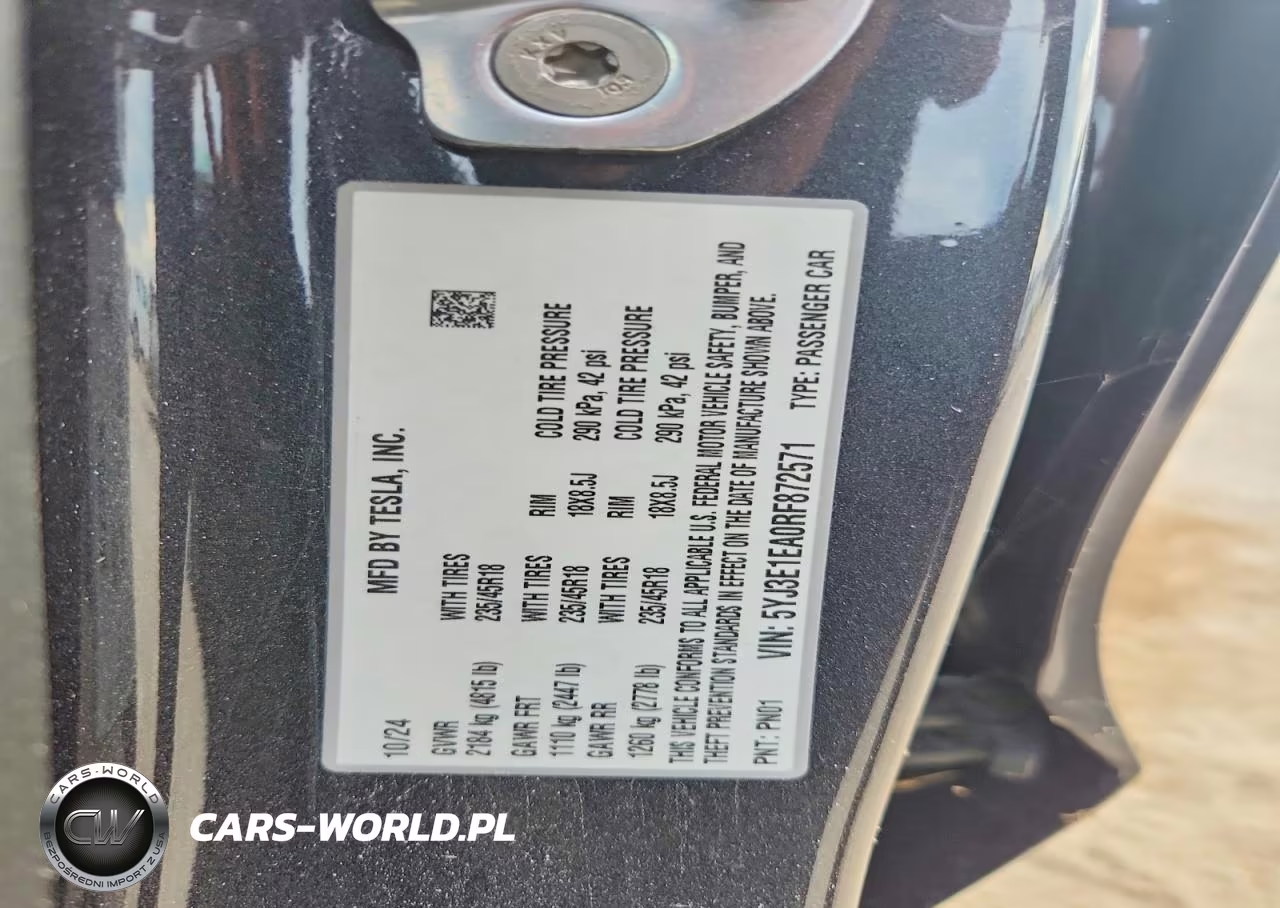 2024 Tesla Model 3 VIN:5YJ3E1EA0RF872571 - 12