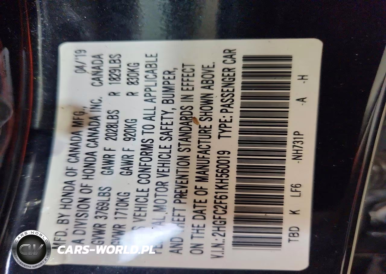 2019 Honda Civic Lx VIN:2HGFC2F61KH560019 - 13