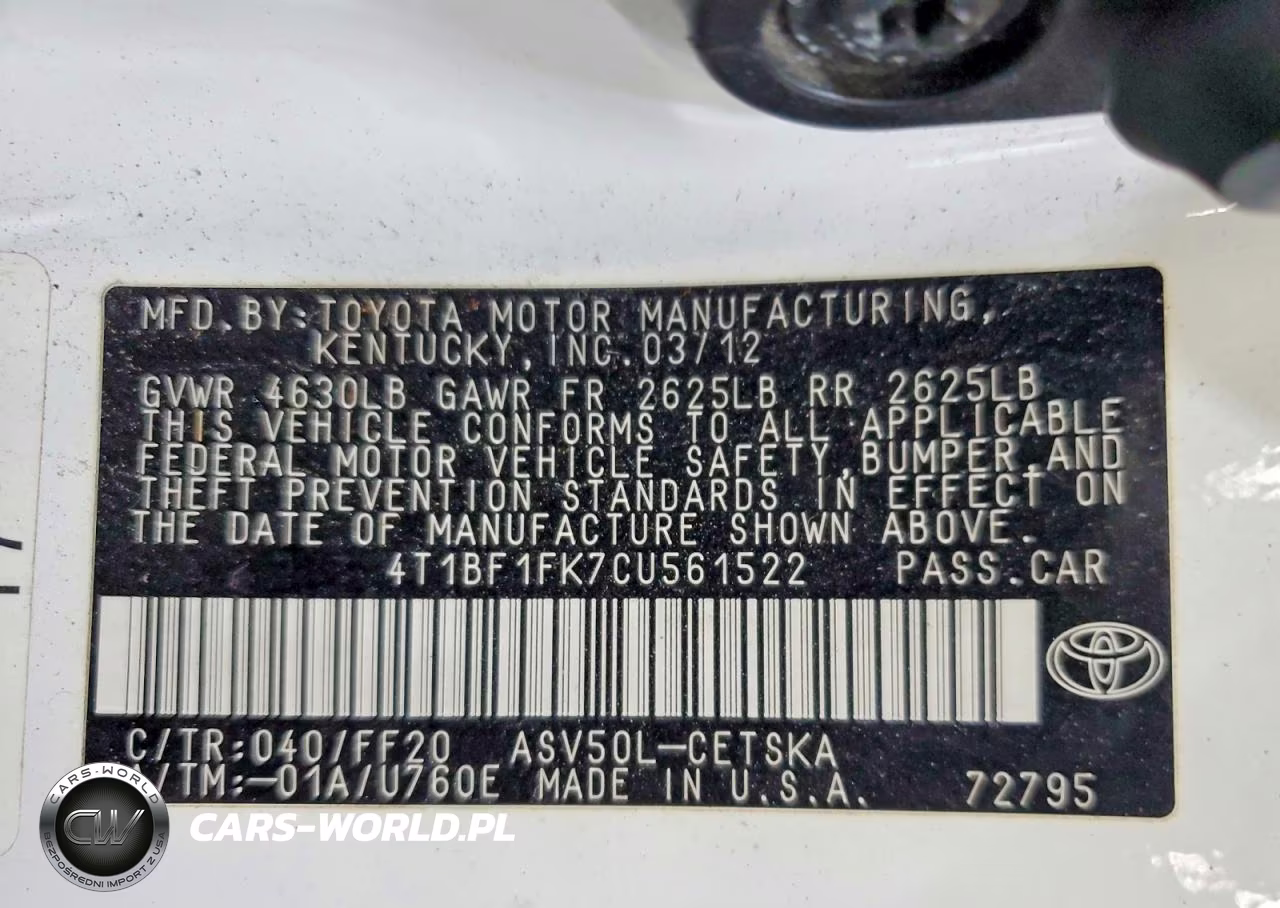 2012 Toyota Camry Se VIN:4T1BF1FK7CU561522 - 12