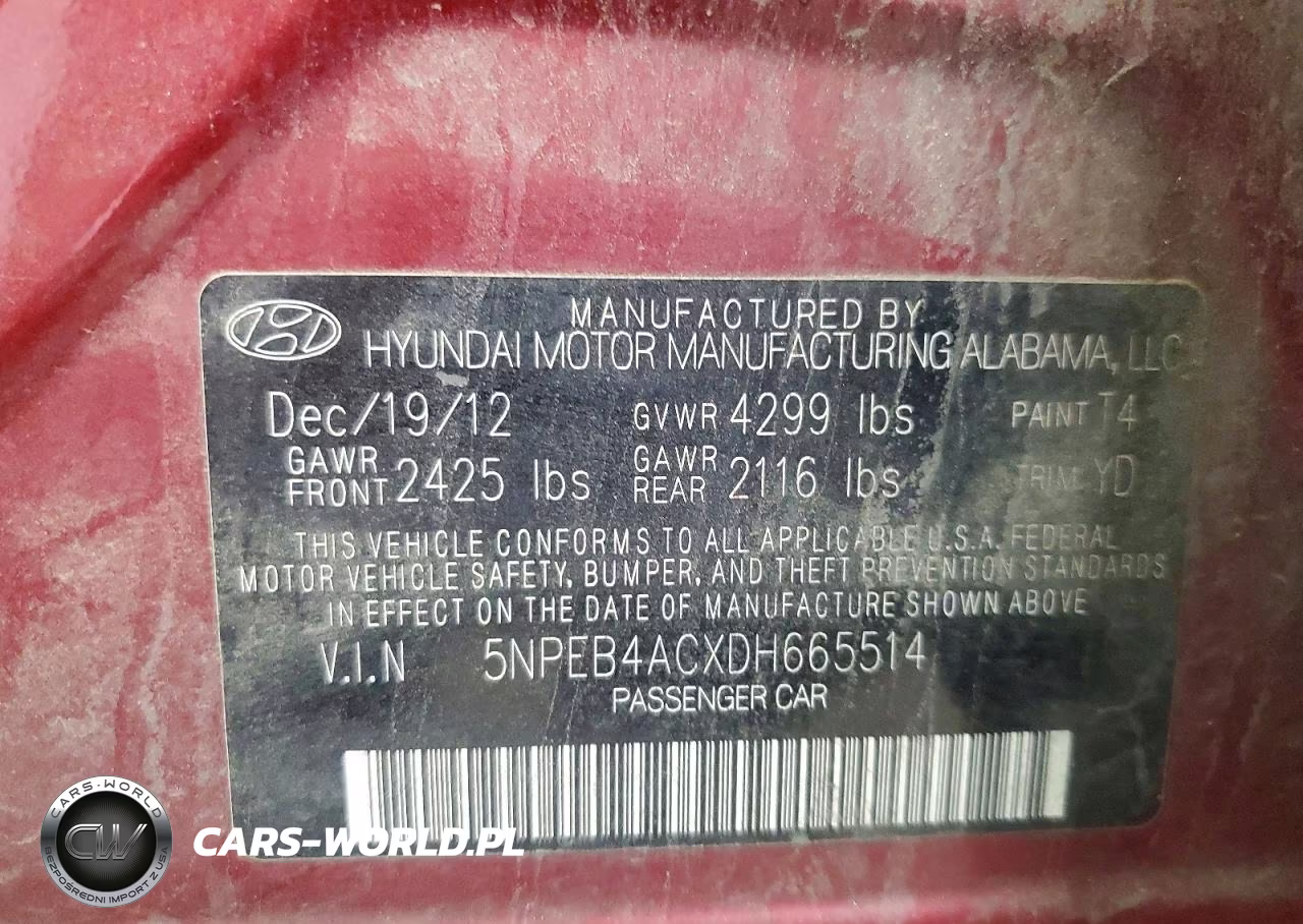 2013 Hyundai Sonata Gls VIN:5NPEB4ACXDH665514 - 12