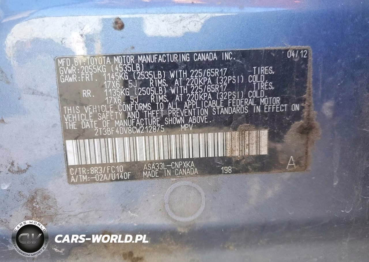 2012 Toyota Rav4 Base VIN:2T3BF4DV8CW212875 - 12