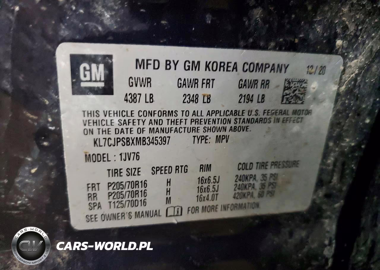 2021 Chevrolet Trax 1Lt VIN:KL7CJPSBXMB345397 - 13