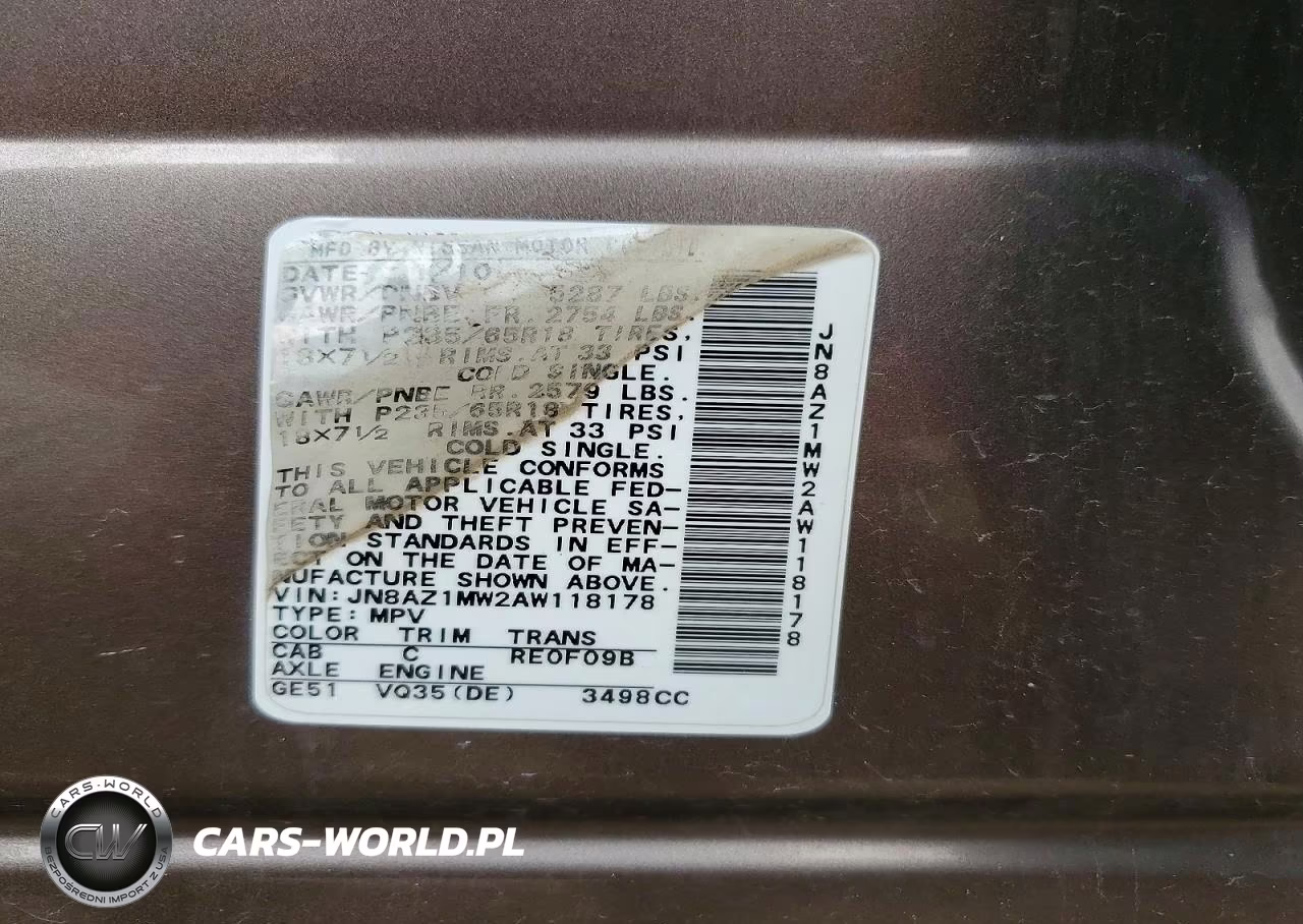 2010 Nissan Murano S VIN:JN8AZ1MW2AW118178 - 13