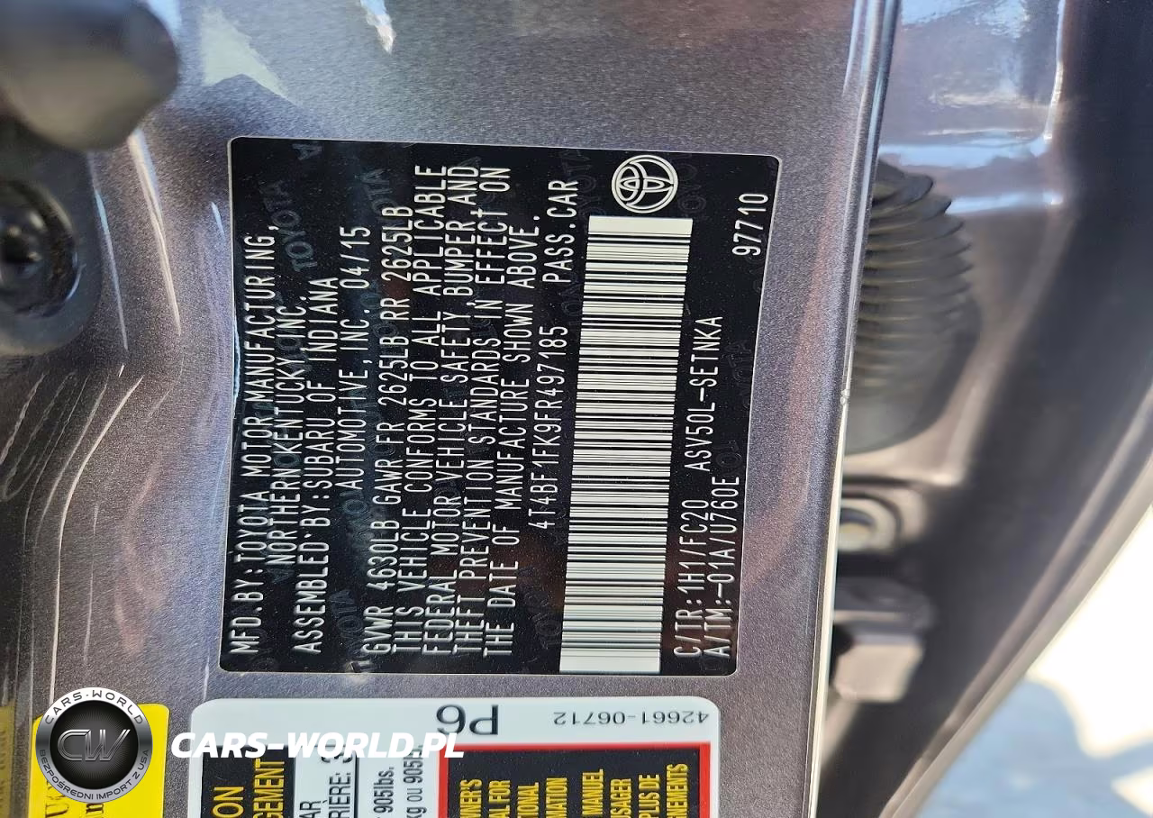 2015 Toyota Camry Le VIN:4T4BF1FK9FR497185 - 12