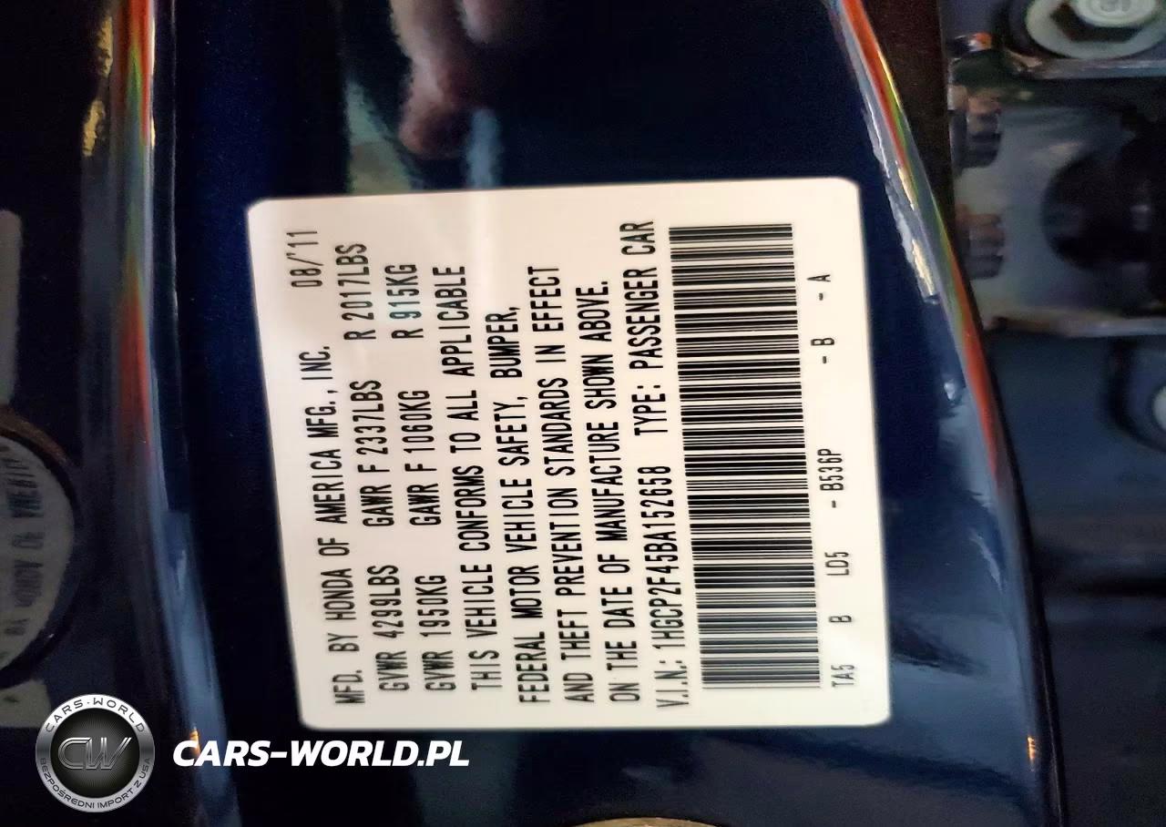 2011 Honda Accord Lxp VIN:1HGCP2F45BA152658 - 12