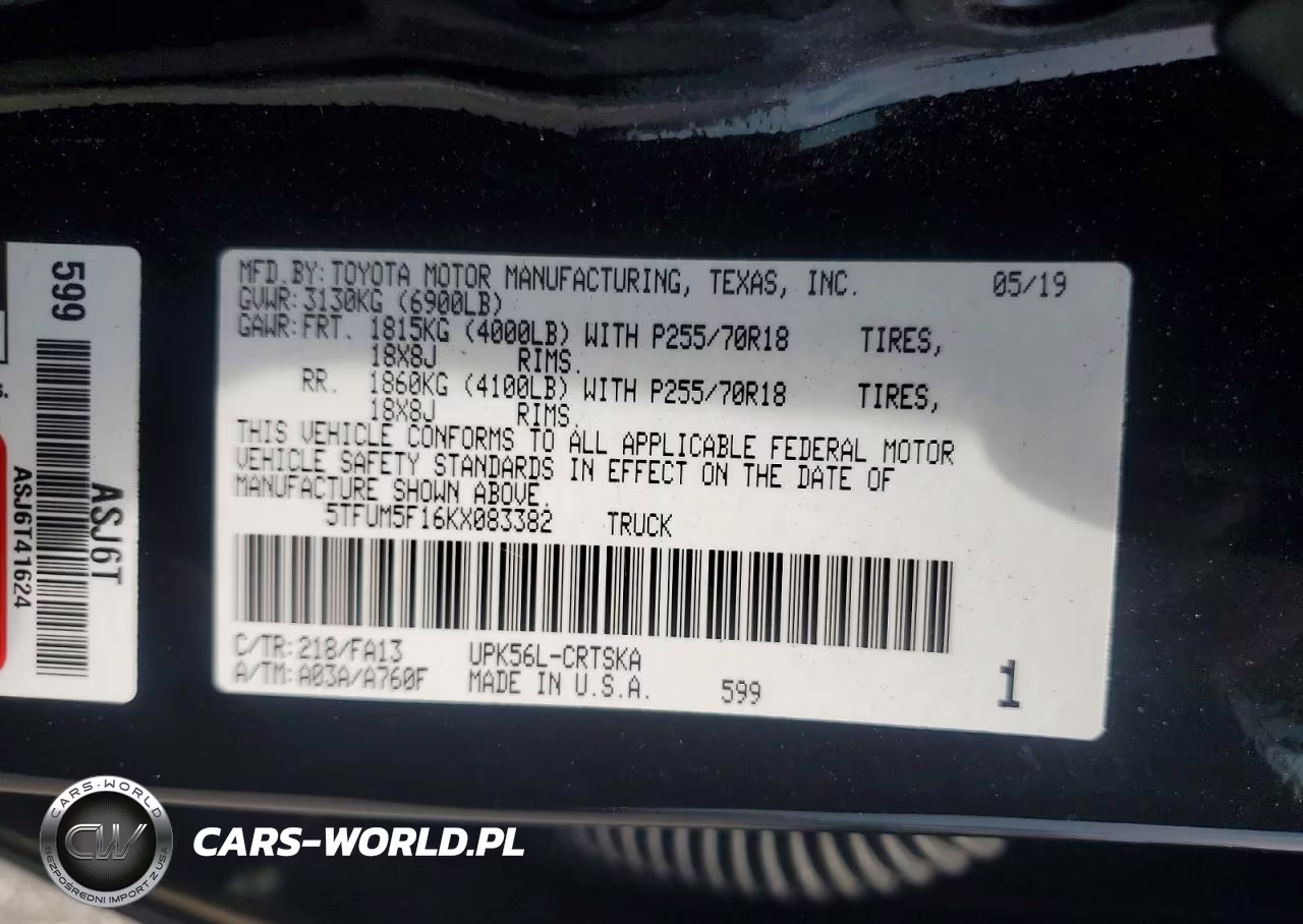 2019 Toyota Tundra Sr VIN:5TFUM5F16KX083382 - 12