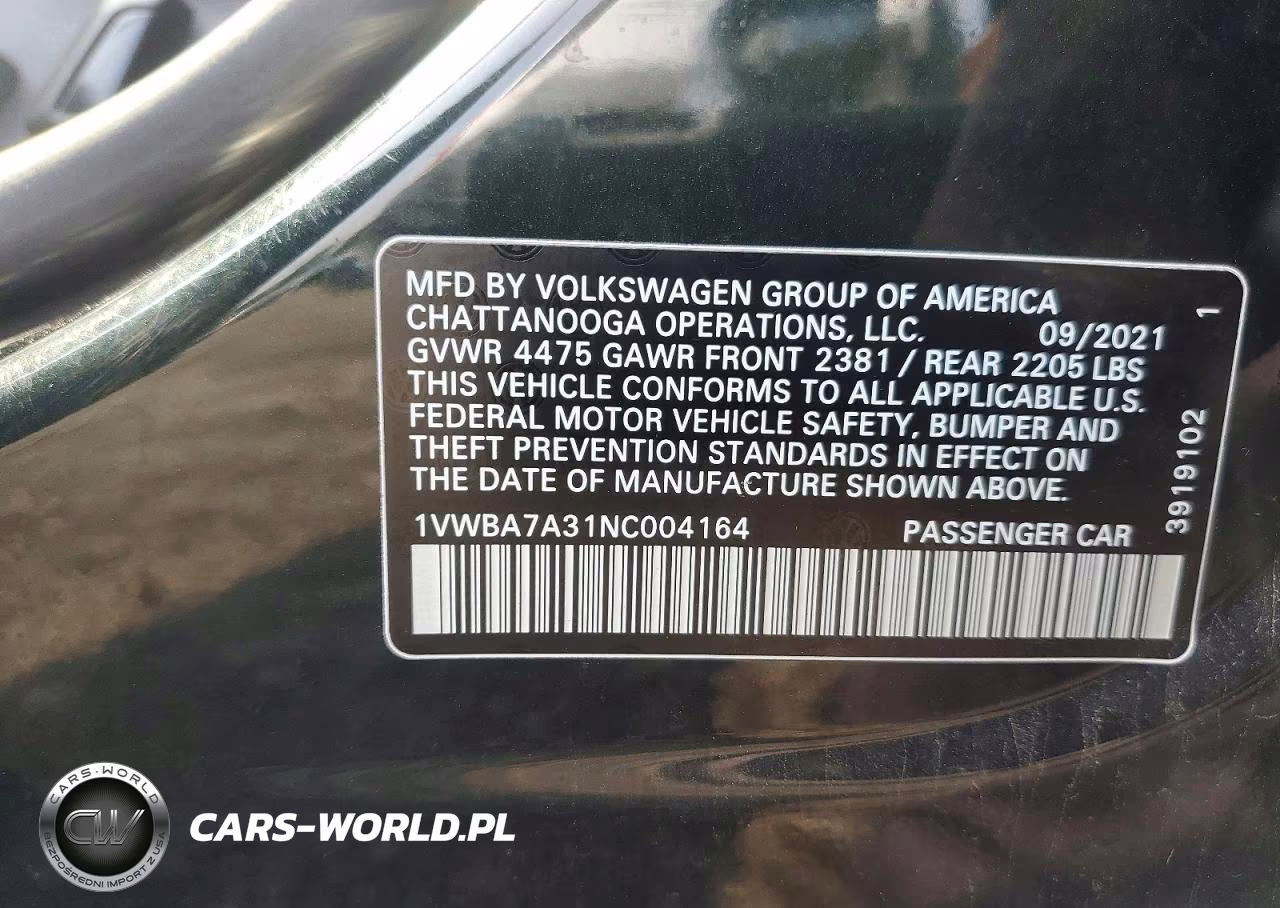 2022 Volkswagen Passat Limited Edition VIN:1VWBA7A31NC004164 - 13