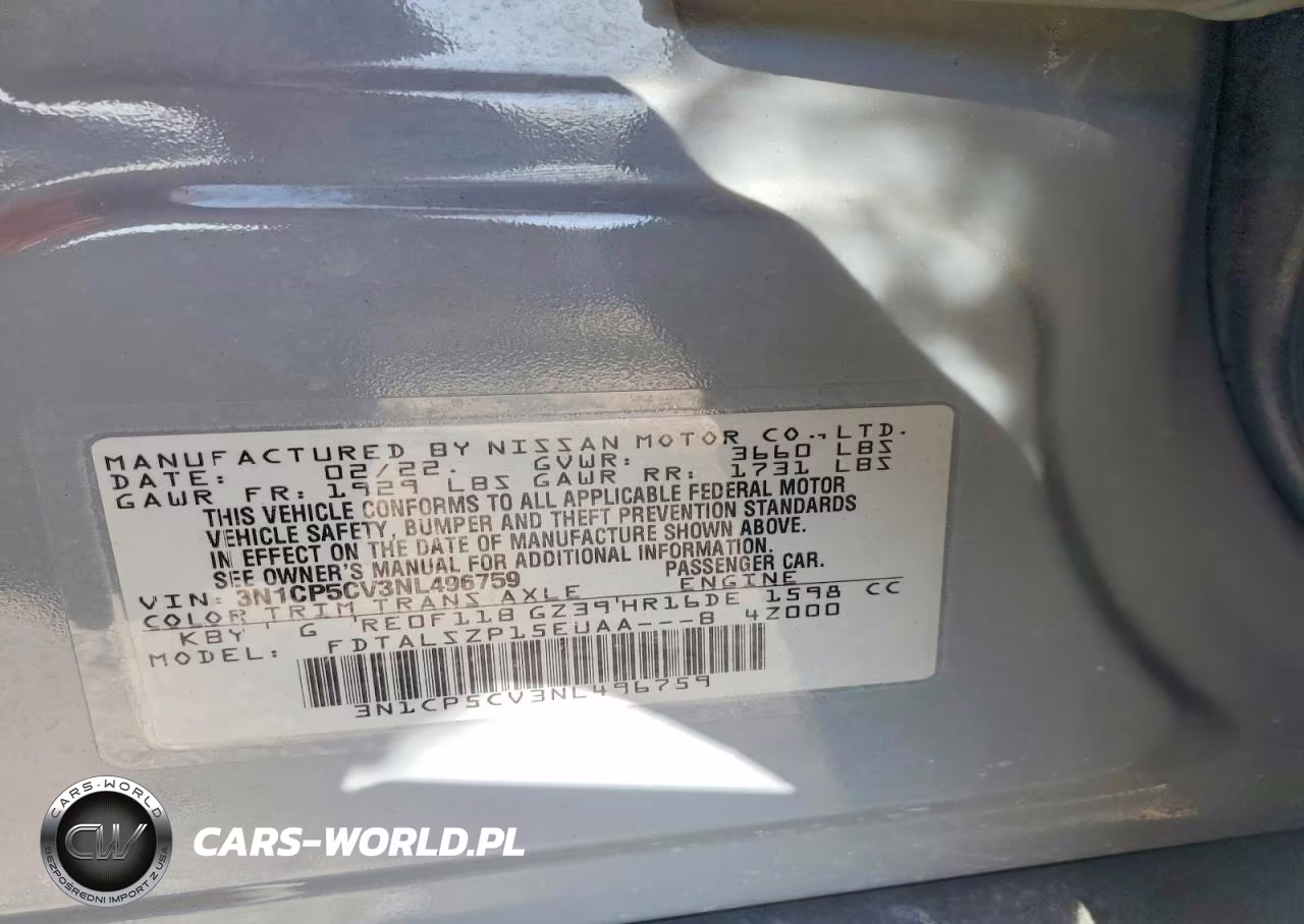 2022 Nissan Kicks Sv VIN:3N1CP5CV3NL496759 - 13