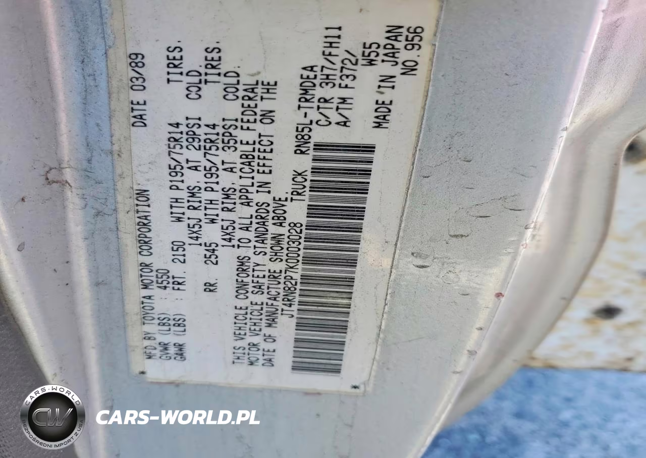 1989 Toyota Pickup Deluxe VIN:JT4RN82P7K0003028 - 12