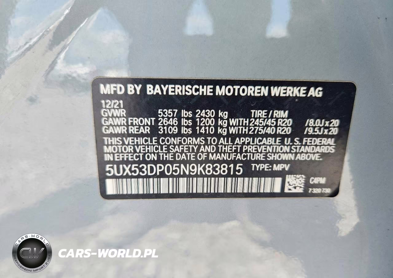 2022 BMW X3 xDrive30I VIN:5UX53DP05N9K83815 - 12