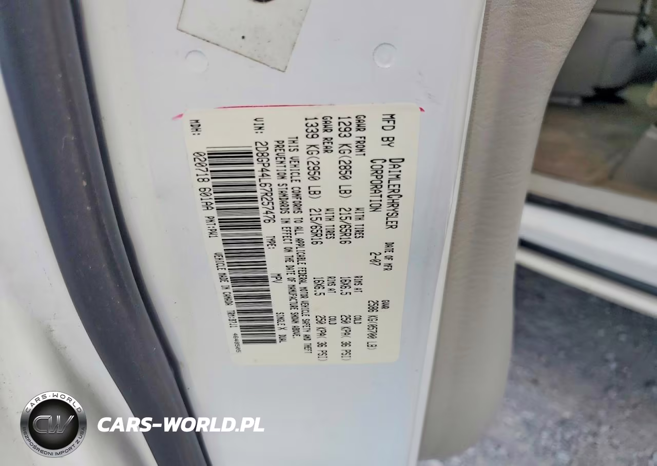 2007 Dodge Grand Caravan Sxt VIN:2D8GP44L67R257476 - 13