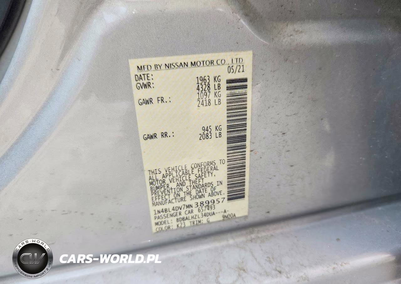 2021 Nissan Altima 2.5 Sv VIN:1N4BL4DV7MN389957 - 12