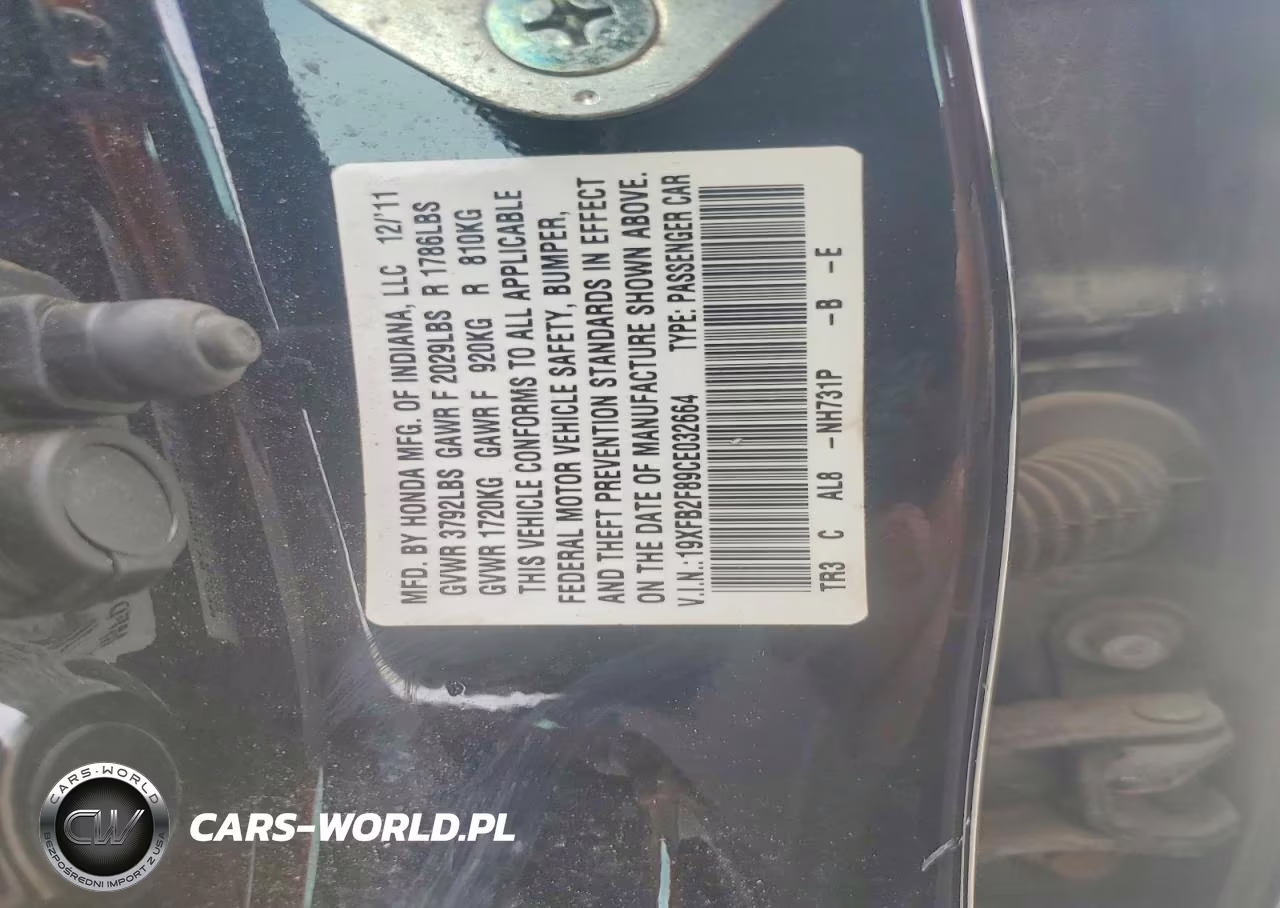 2012 Honda Civic Ex VIN:19XFB2F89CE032664 - 12