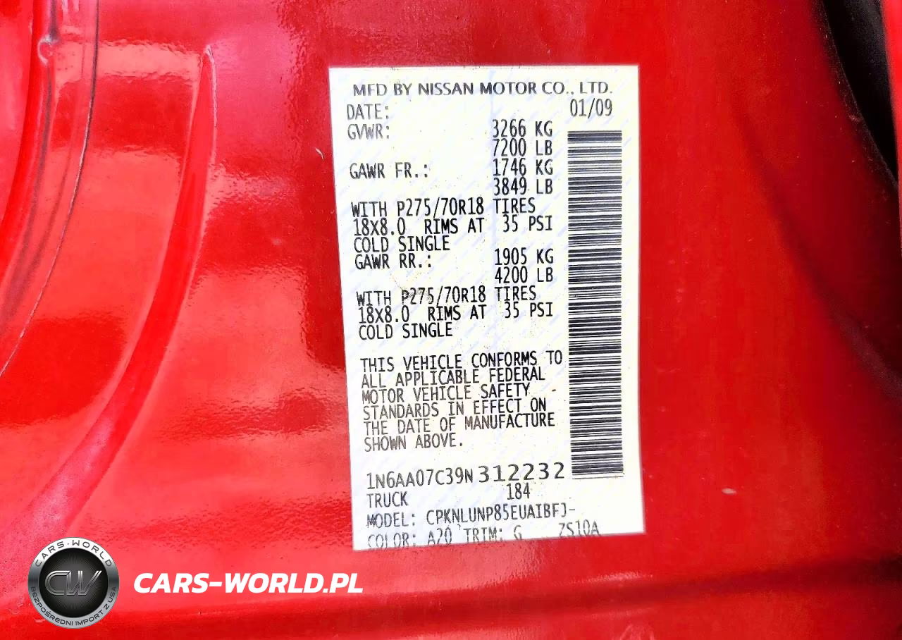 2009 Nissan Titan Xe VIN:1N6AA07C39N312232 - 12