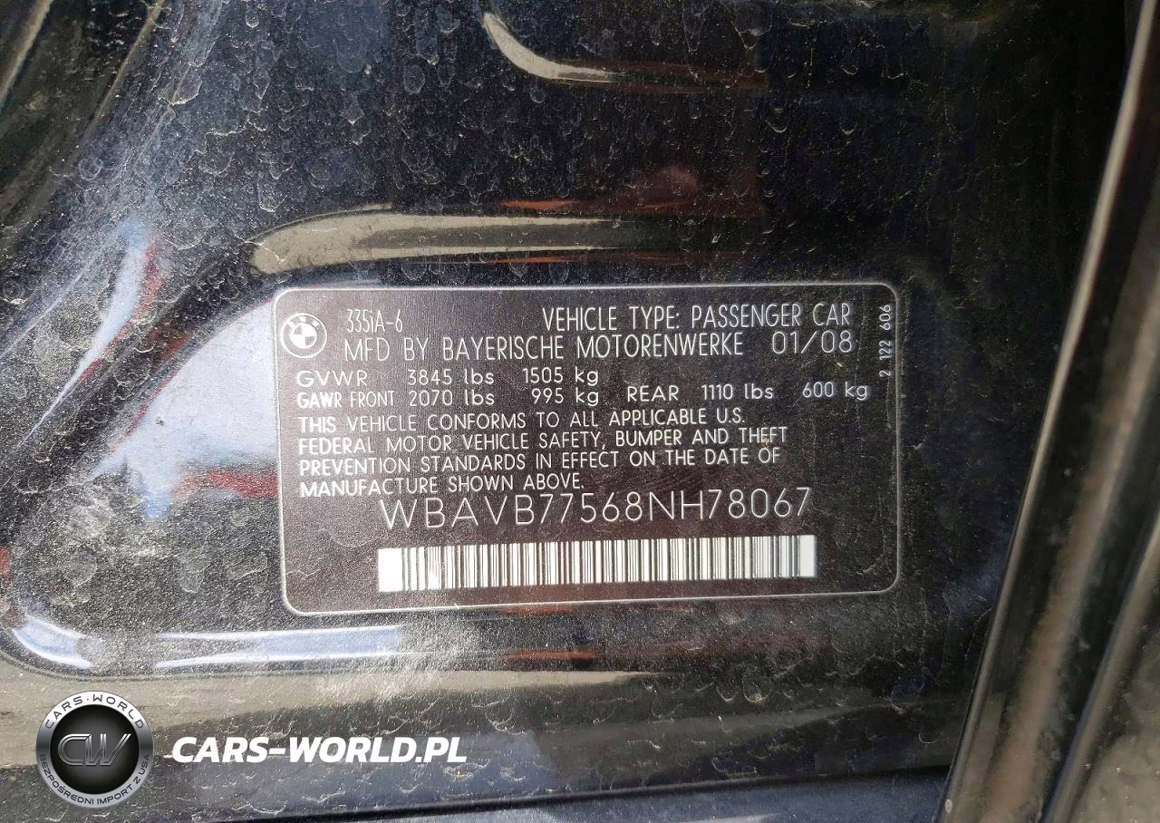 2008 BMW 335 I VIN:WBAVB77568NH78067 - 12